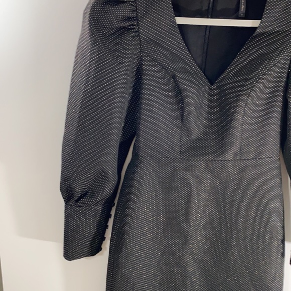 BCBGMAXAZRIA black mini dress with long puff sleeve and button cuff sleeves so 0 - Picture 5 of 14